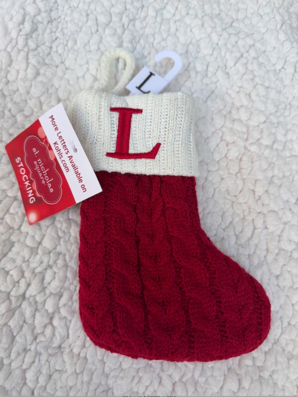 St. Nicholas Square® Mini Monogram Christmas Stocking "L" RED and WHITE 7"